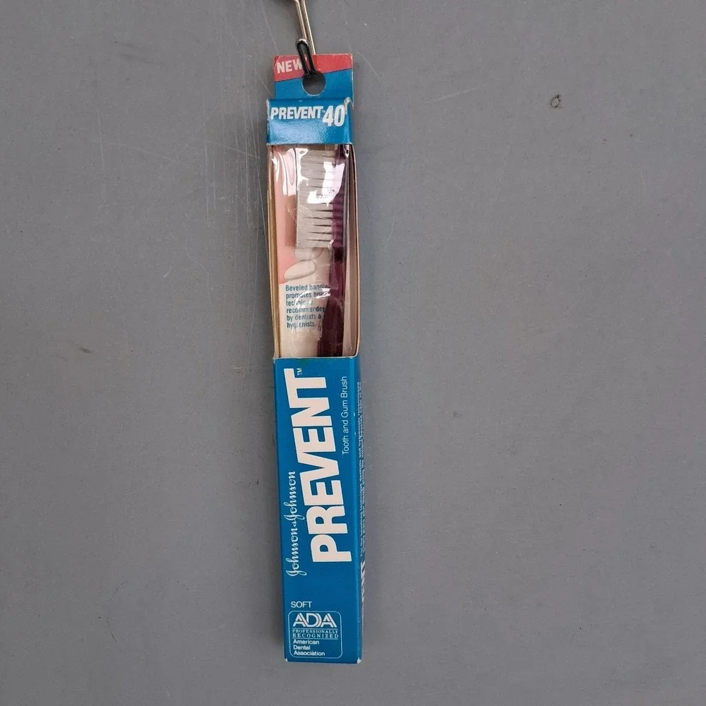 Vintage NOS Johnson‎ & Johnson Prevent Toothbrush Translucent Purple New Beveled